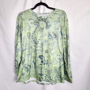 Womens Paisley Long Sleeved Top‎ Cotton Green Size 1XL